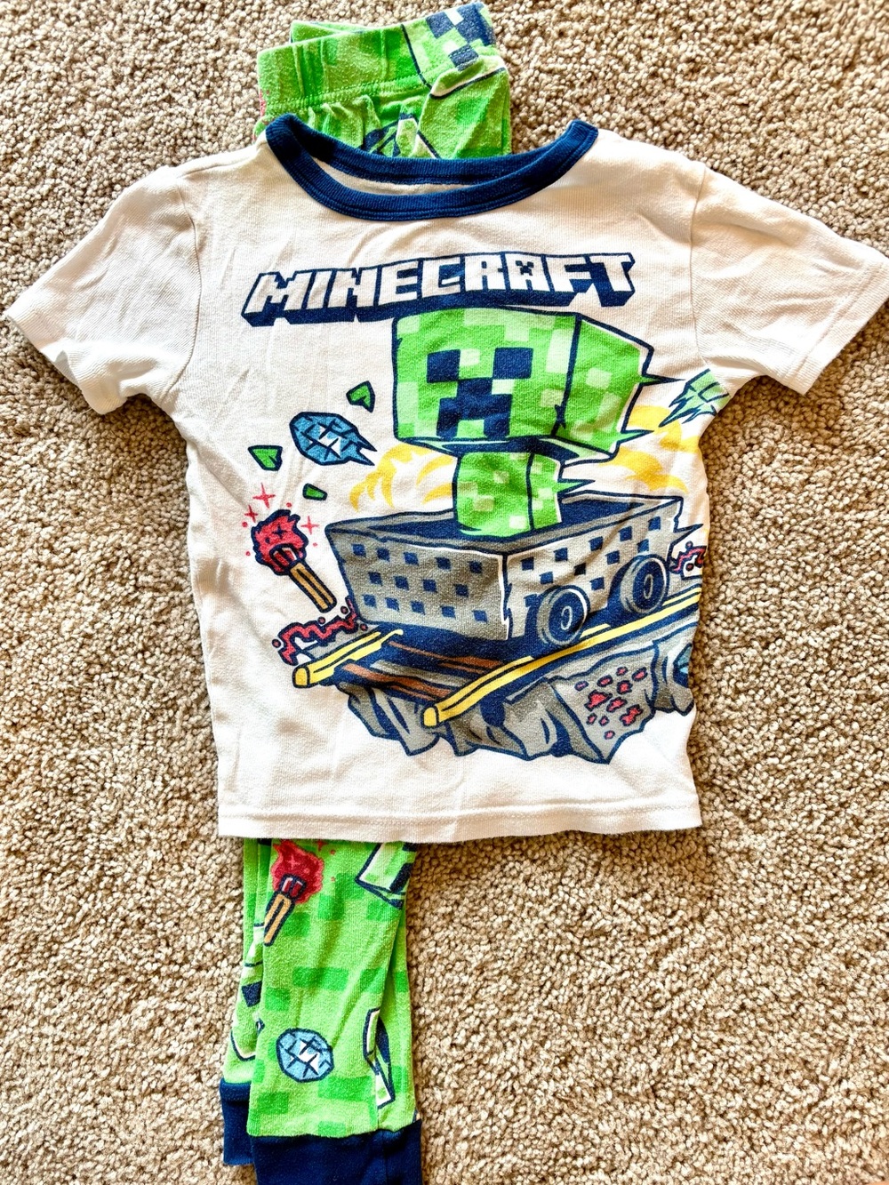 Kids Green Minecraft Pajama Set - Official Logo